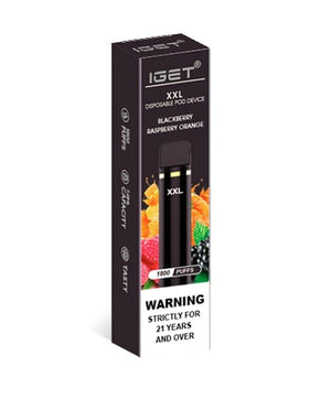 iget xxl blackberry raspberry orange 1800 puffs disposable vape packaging