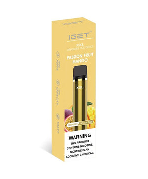 iget xxl passionfruit mango flavour 1800 puffs disposable vape packaging